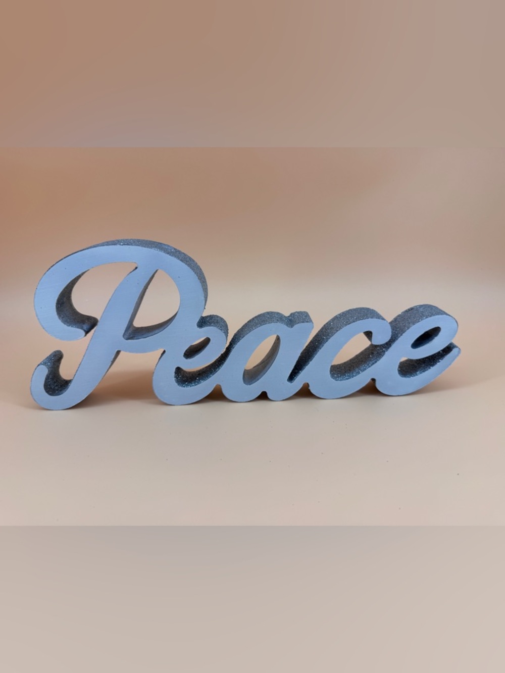 Wooden Word Art Glitter PEACE for Christmas Holiday 12” Long Gray Silver